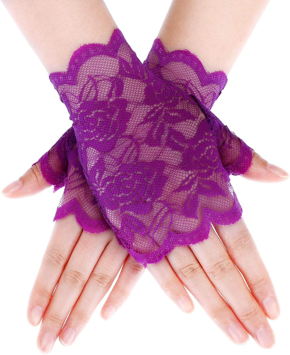 Skylety Short Fingerless Lace Gloves Tea Party Accessories for Women Short Bridal Floral Lace Gloves 80s - Image 10