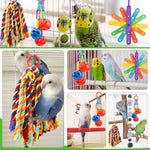 Quozuo parrot chew toys multi sensory playground setup inside an avian cage.