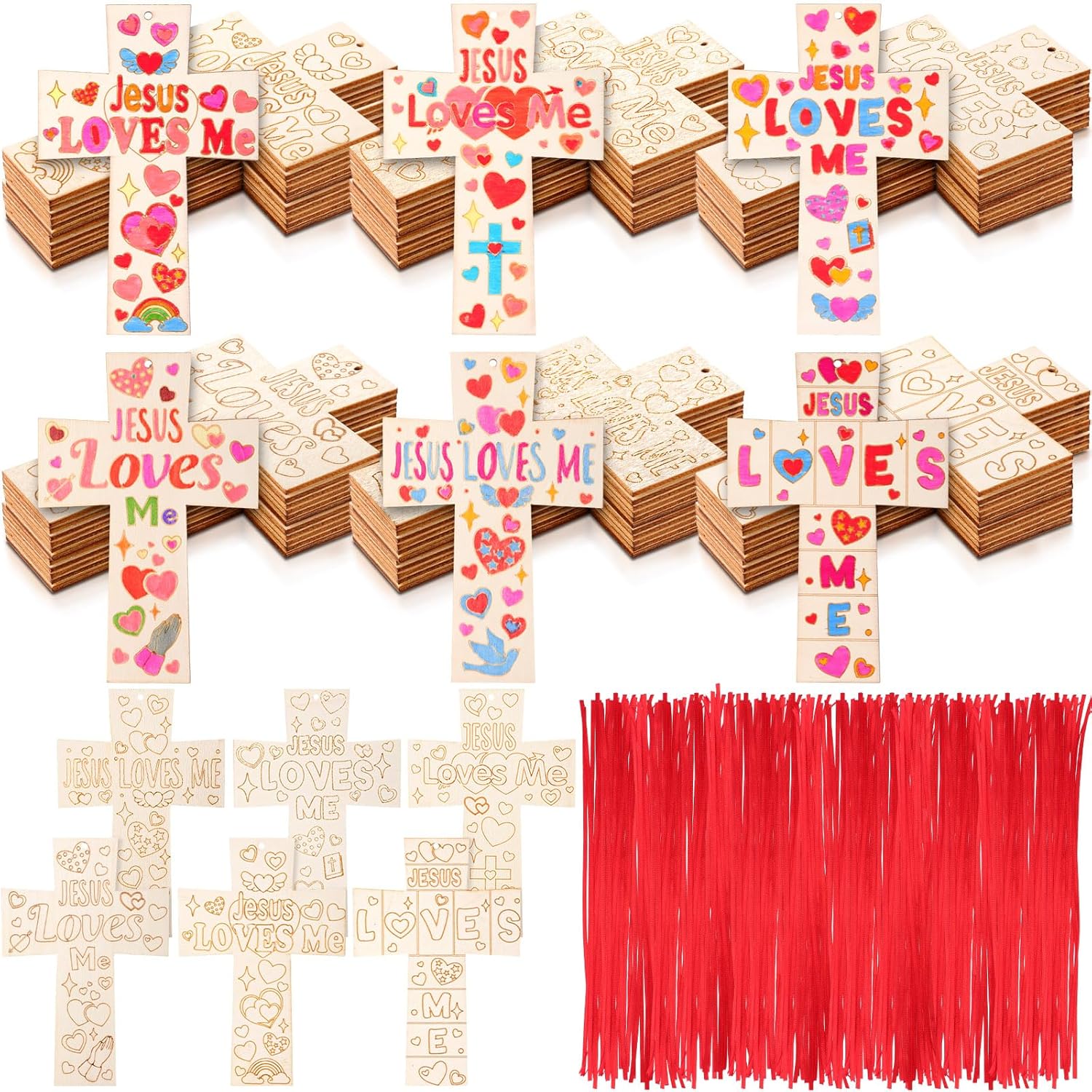 Blueweenly 24 pieces unfinished wooden cross craft kit front view