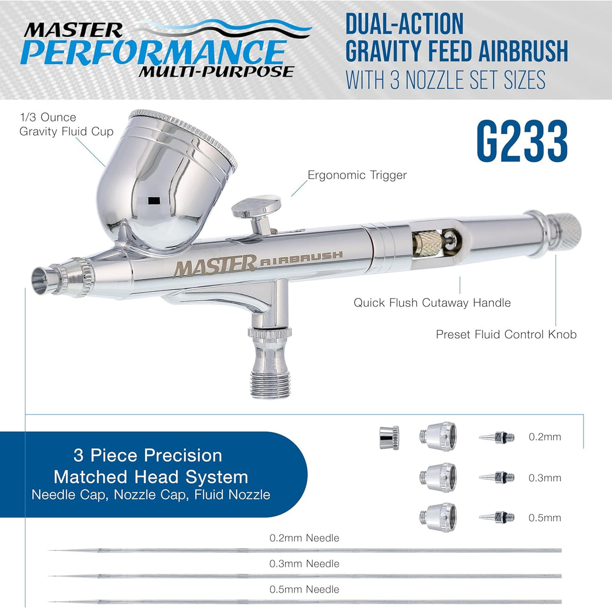 Master Airbrush G233 gravity feed airbrush with 1/3 ounce fluid cup