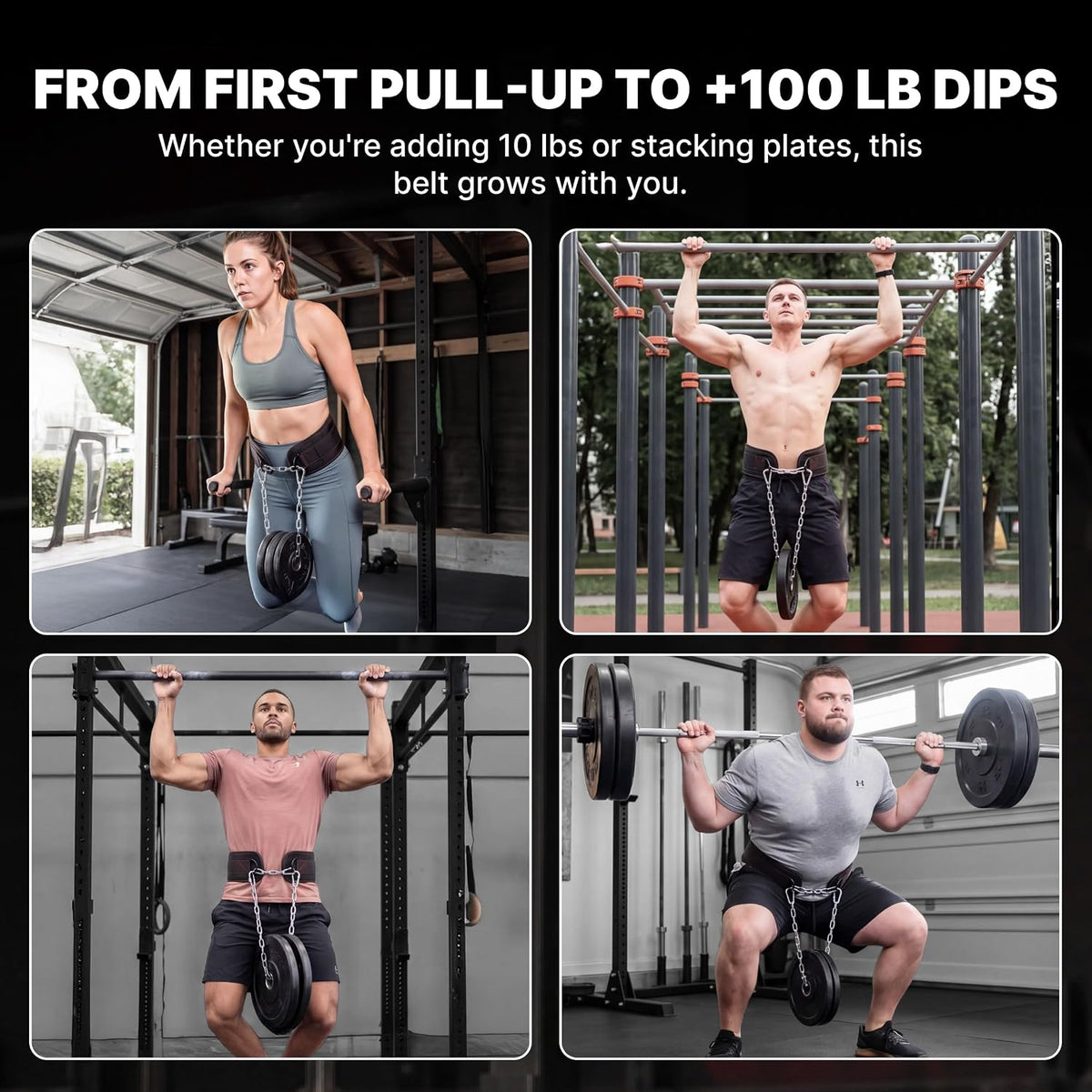 Complete DMoose dip belt package laid flat with chain and padding