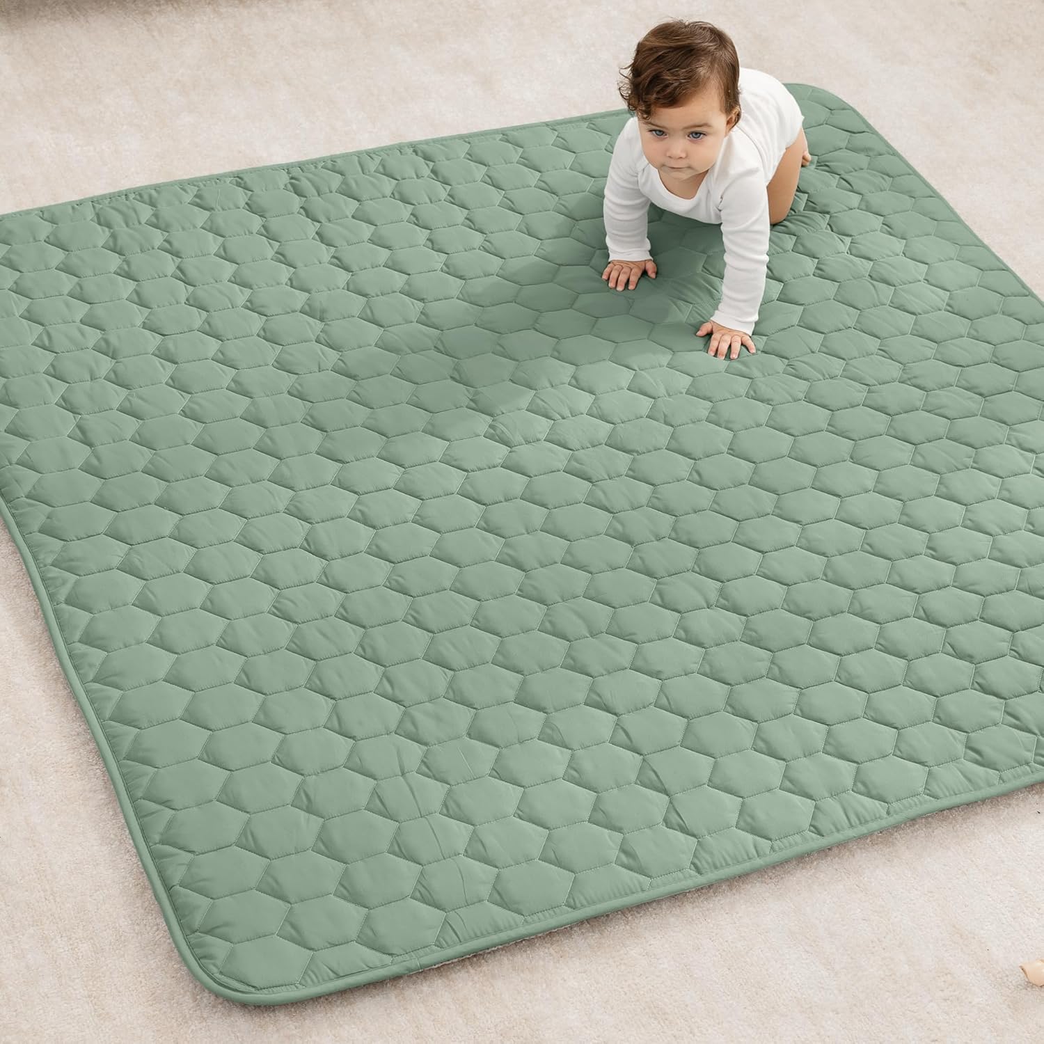 Comfy Cubs square kids play mat in Fern green front view