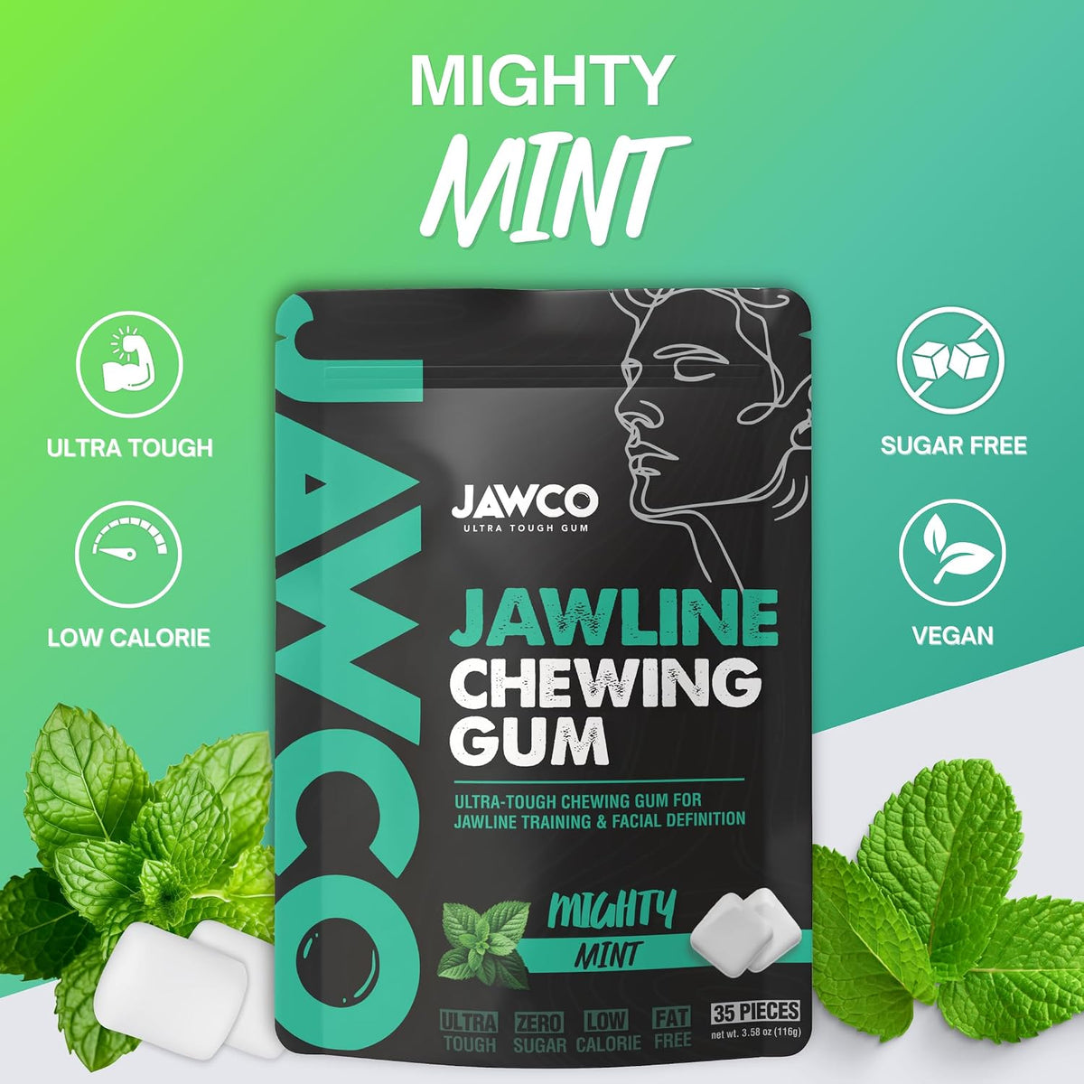 JAWCO facial fitness mewing gum 15X hardness close up