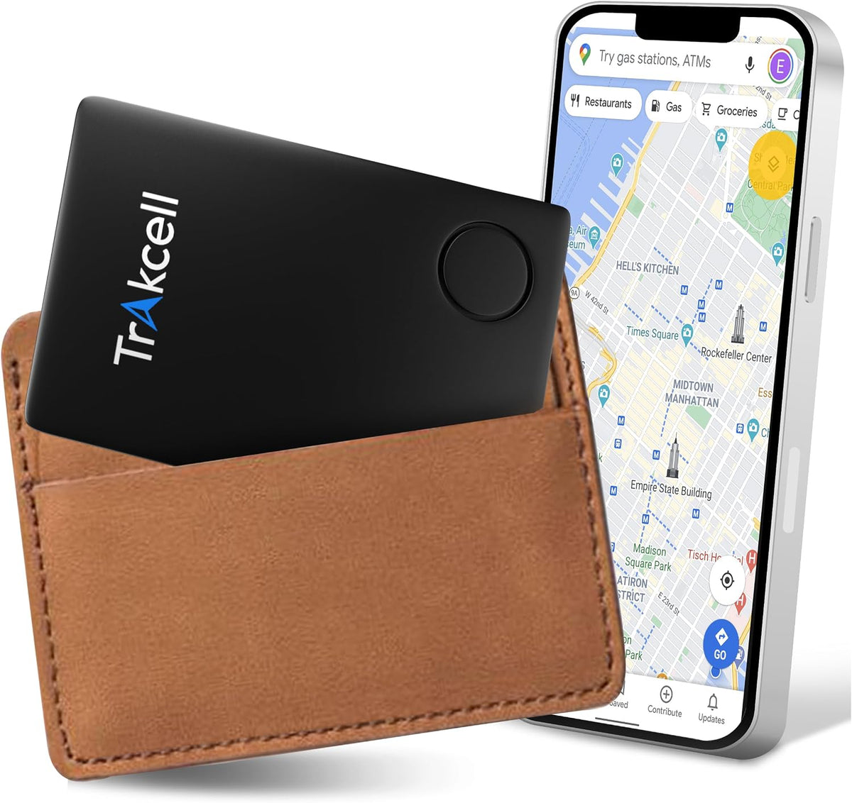 Trakcell thin wallet tracker card front view black