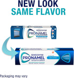 Sensodyne Pronamel mint toothpaste box packaging showing key benefits