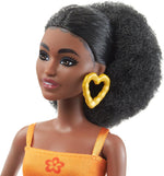 Barbie Fashionistas Doll #198, Petite with Curly Black Hair, Retro Floral Clothes & Accessories Including Platform Sandals & Earrings - Image 3