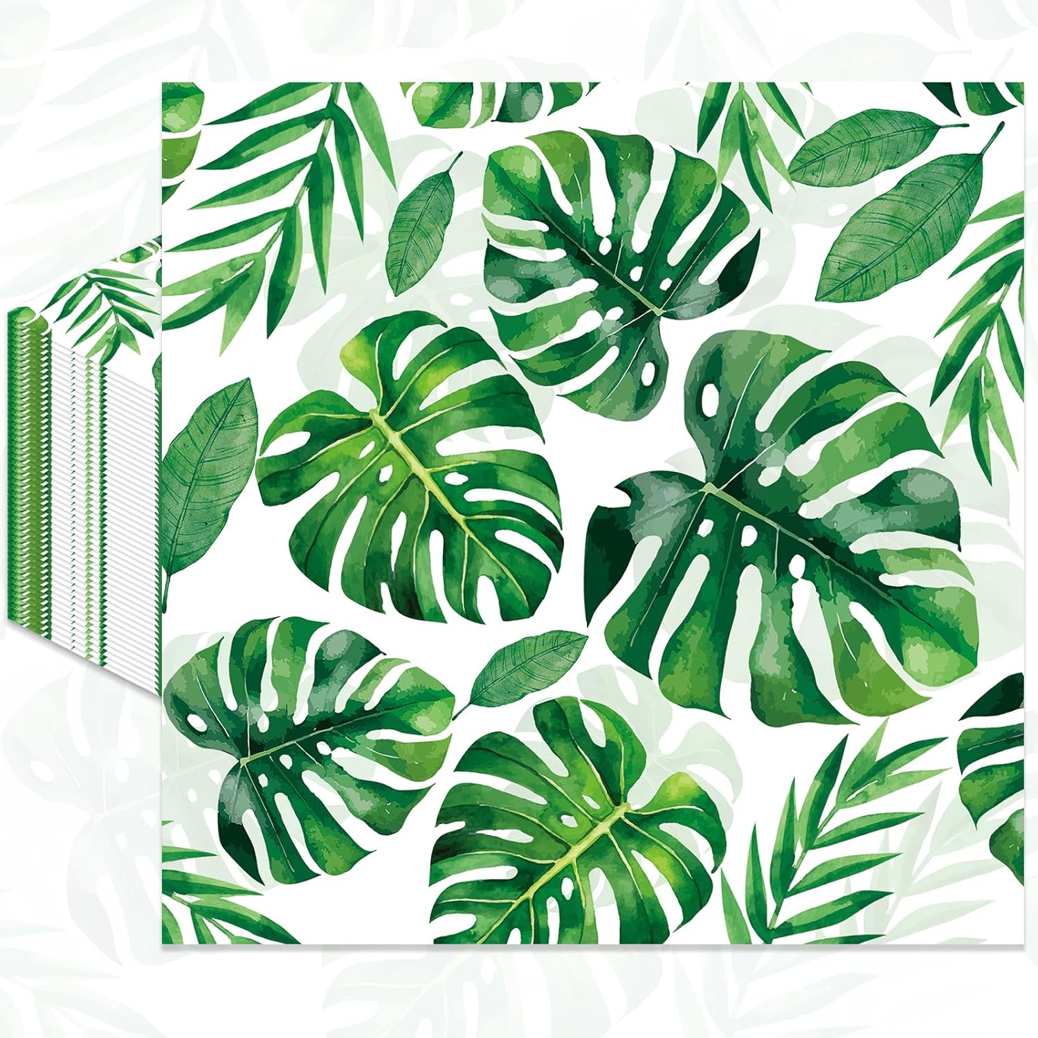 Jremreo tropical jungle leaf napkins front view showcasing green monstera party decorations