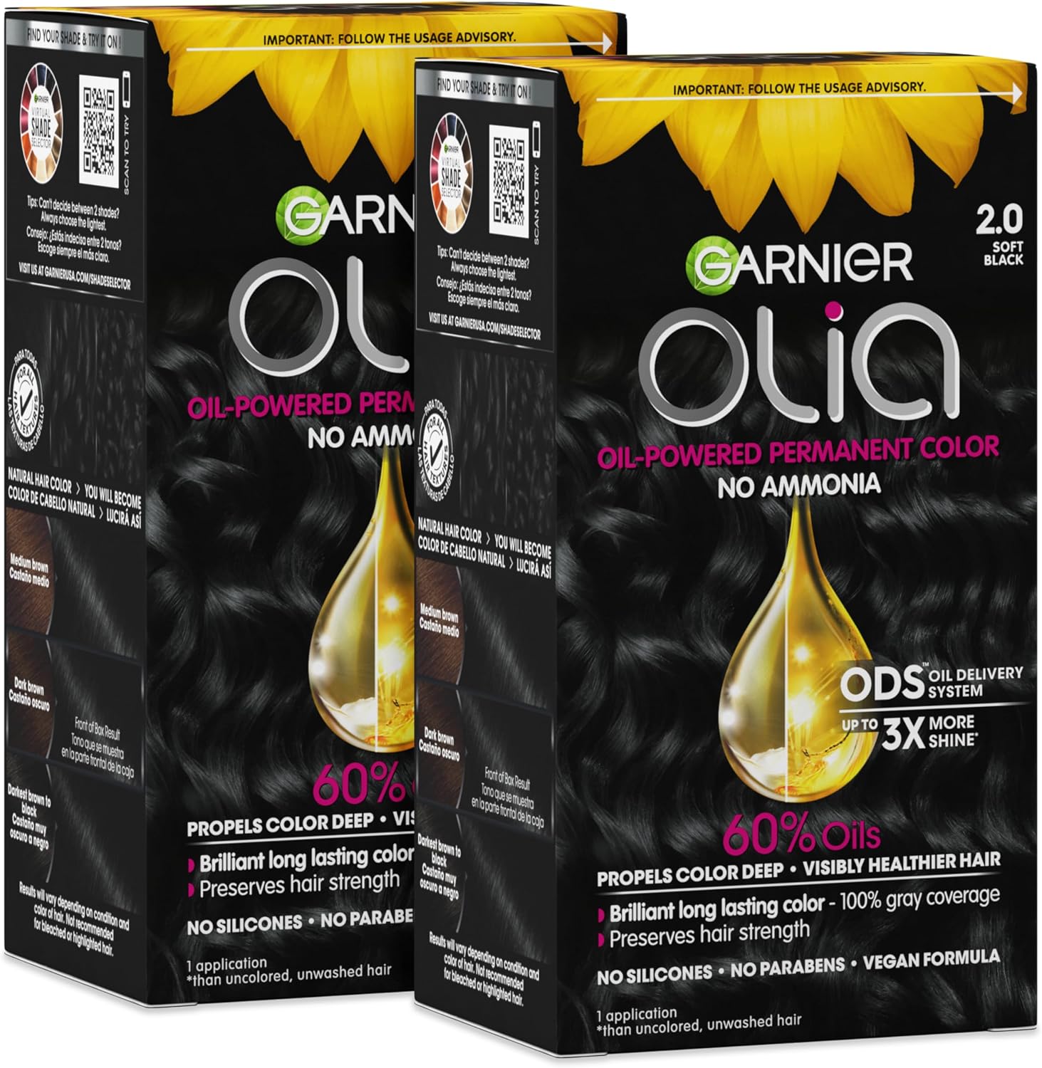 Garnier Olia 2.0 Soft Black hair dye front of pack