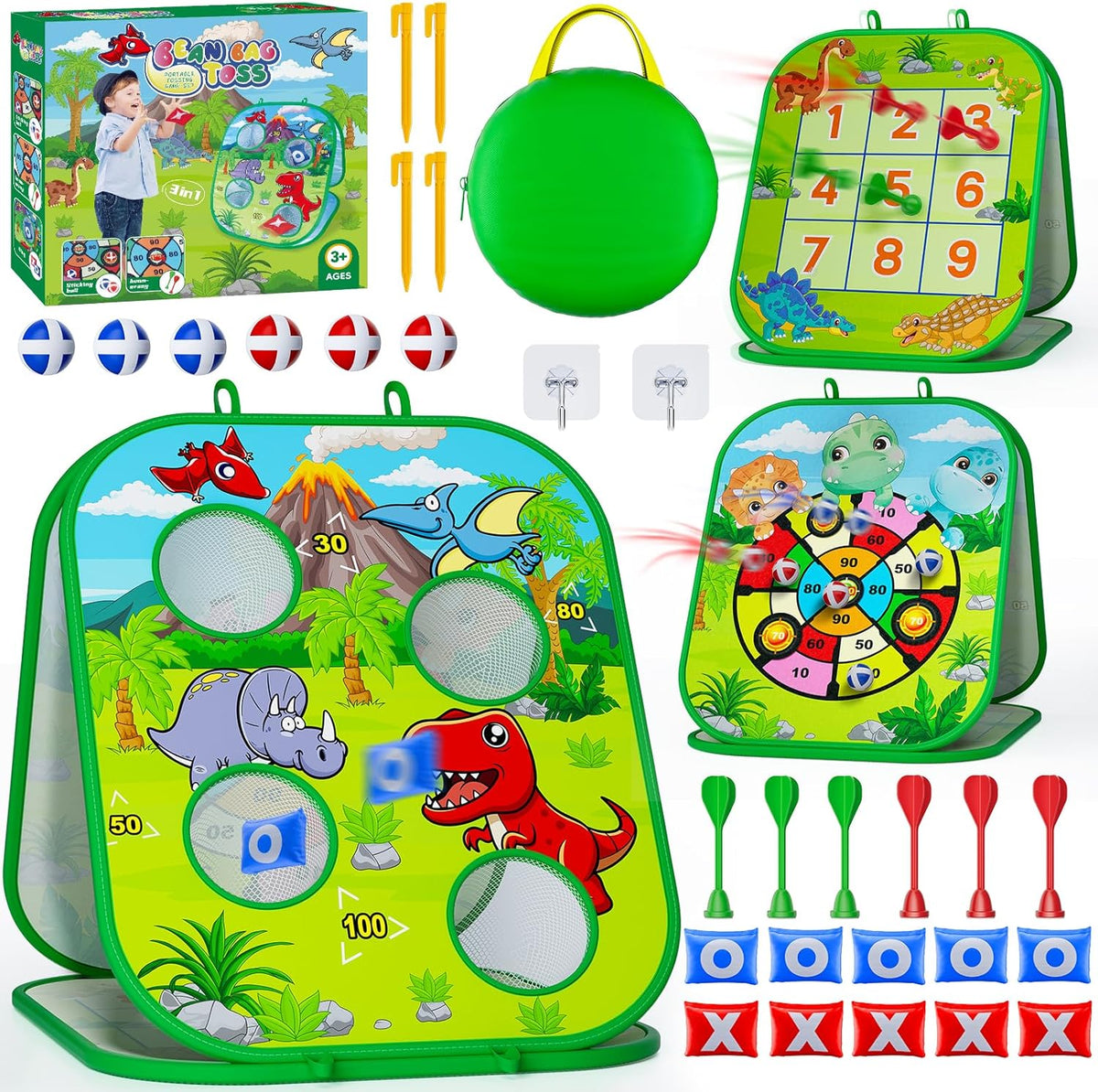 Rieyon dinosaur bean bag toss game front view for kids