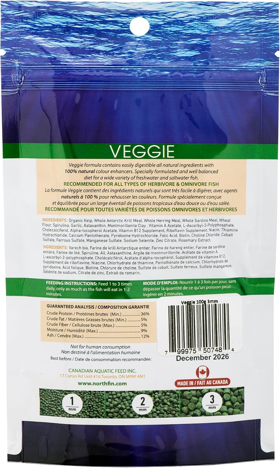 Northfin Veggie Fish Food pellet size 3mm close up