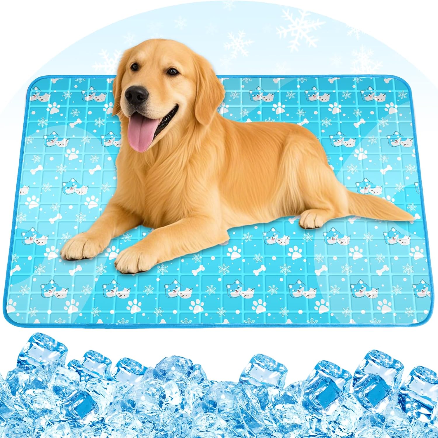 Yoheueoa Dog Cooling Mat front view showing the ice silk pattern for summer heat relief.