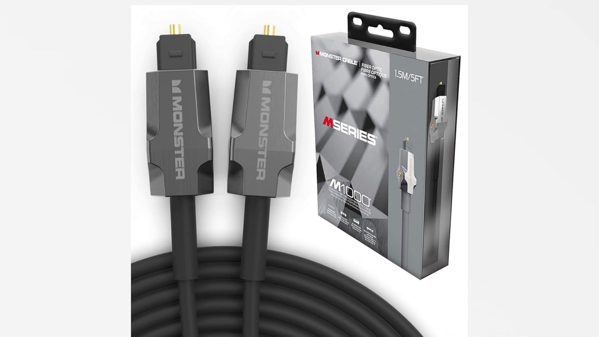 Setup showing Monster Toslink cable connecting TV and audio receiver