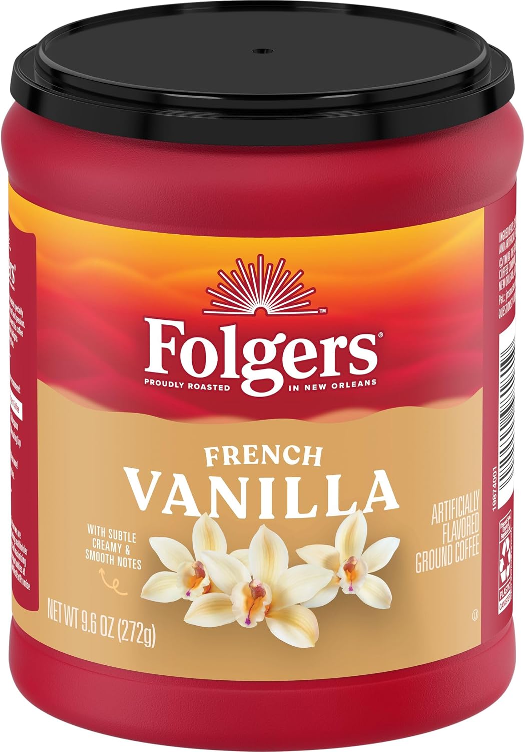 Folgers coffee canister displayed with whole hazelnuts