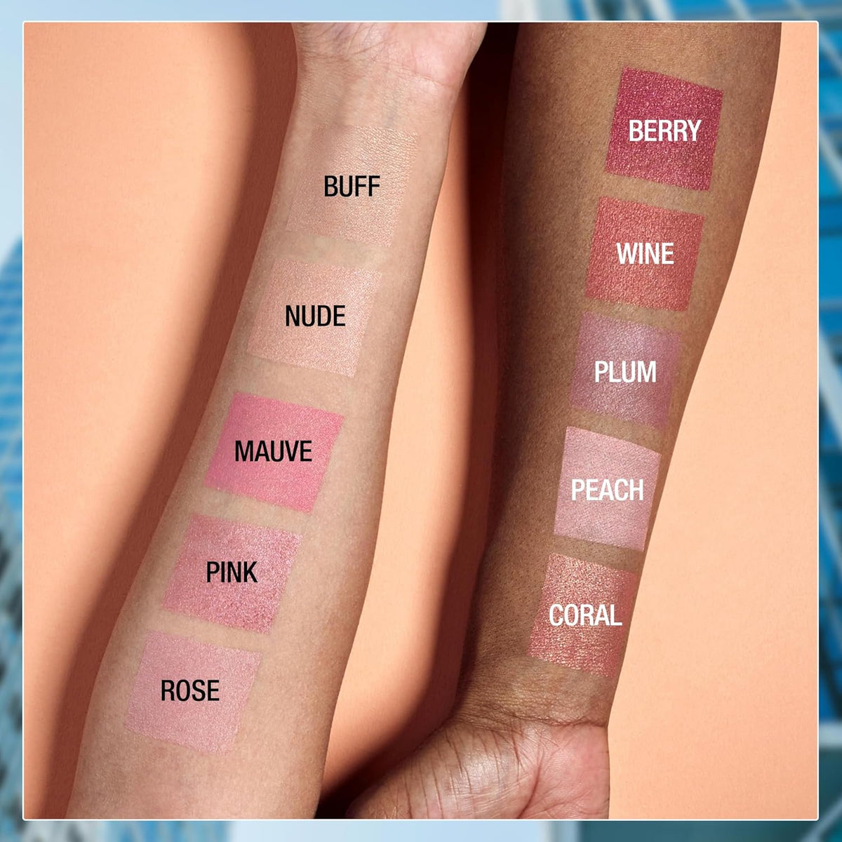 Maybelline powder blush texture swatch on skin