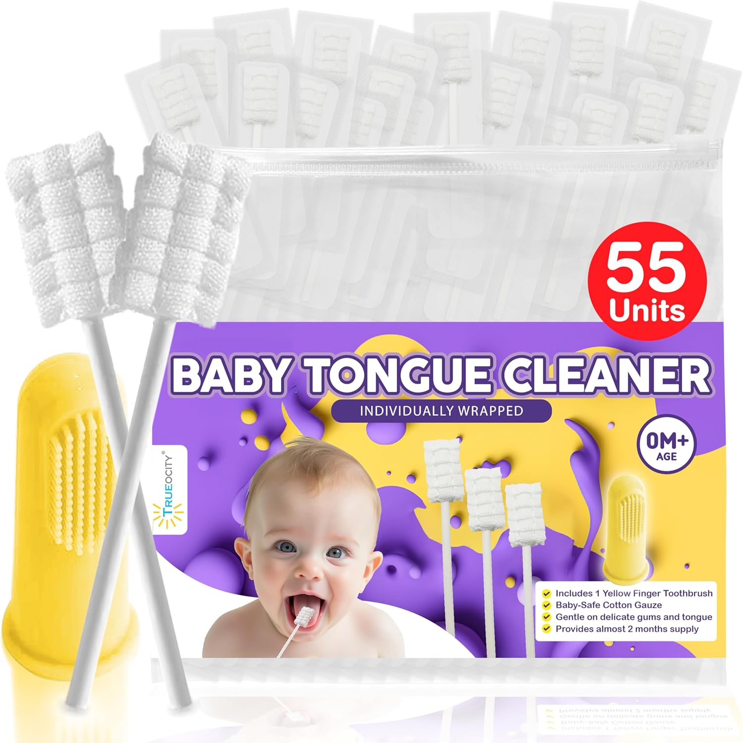 Trueocity Baby Tongue Cleaner front view of 55 unit value pack