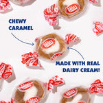 Pile of Goetze's chewy caramel treats with vanilla cream filling