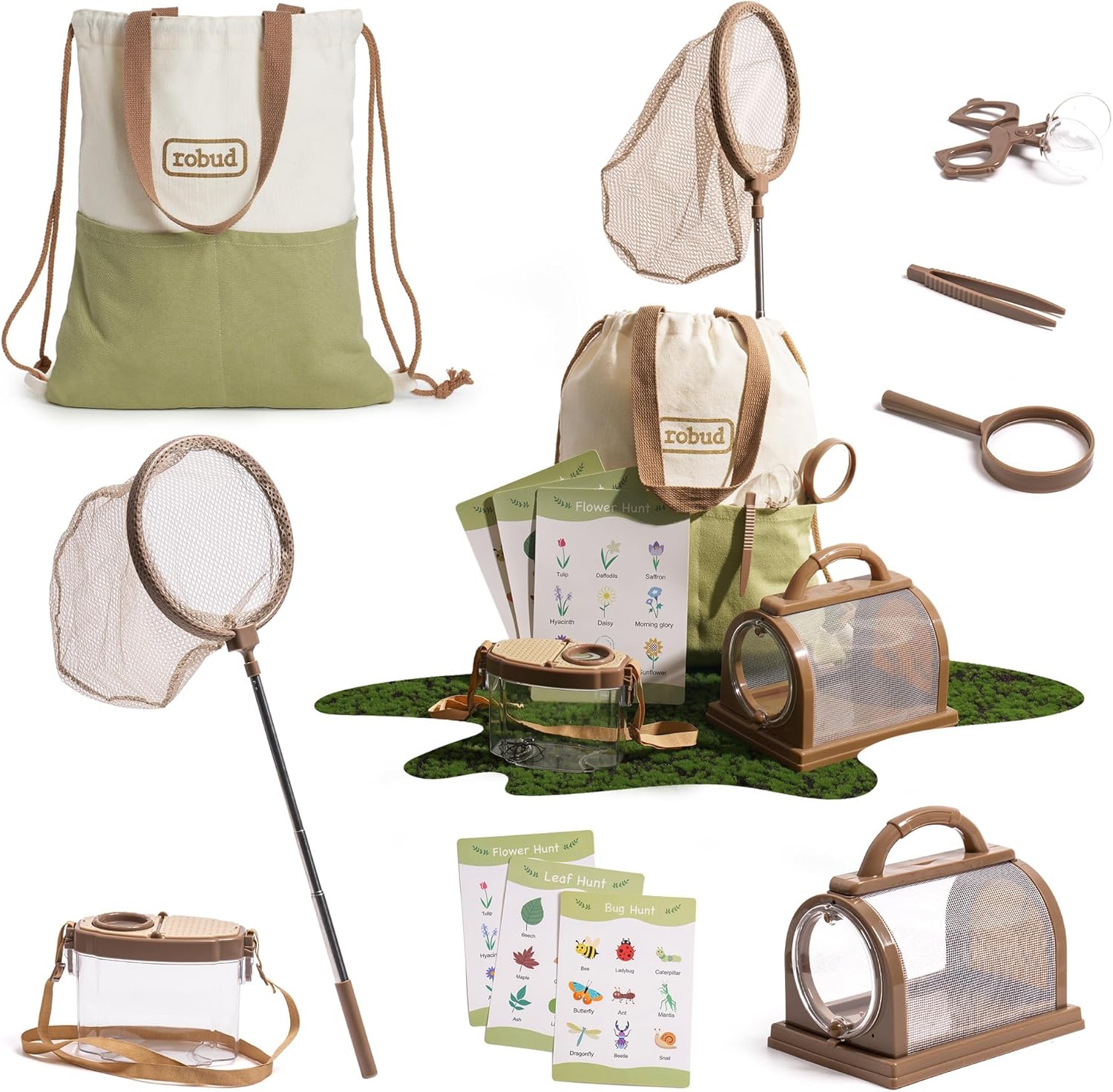 Robud Kids Explorer Kit with bug catcher and nature bag front view