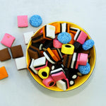 Close up of natural flavor aniseed and fruit flavored licorice allsorts