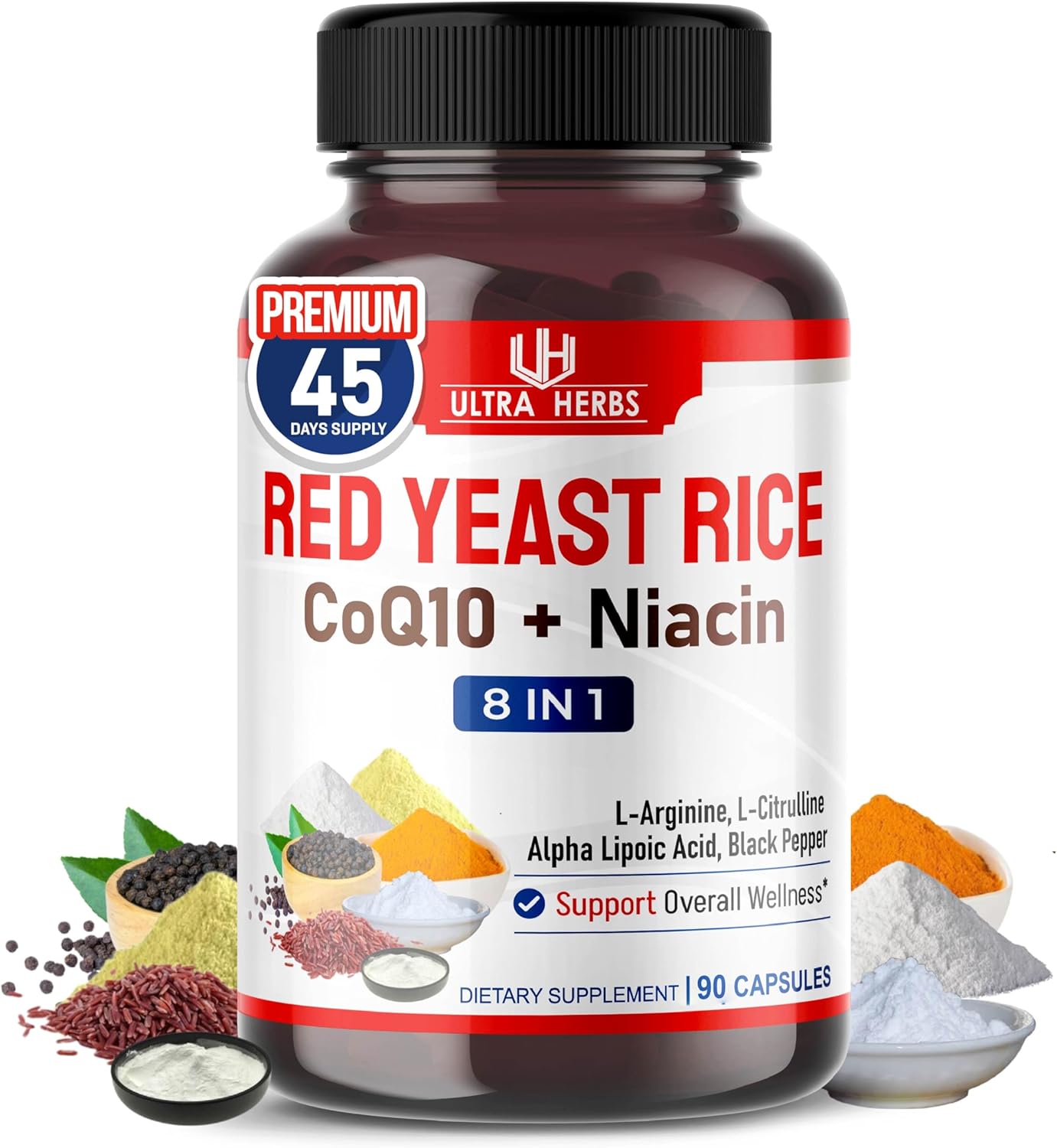 Ultra Red Yeast Rice CoQ10 - Promote Overall Health with Niacin, L-Arginine, L-Citrulline (90 Count (Pack of 1)) - Image 1