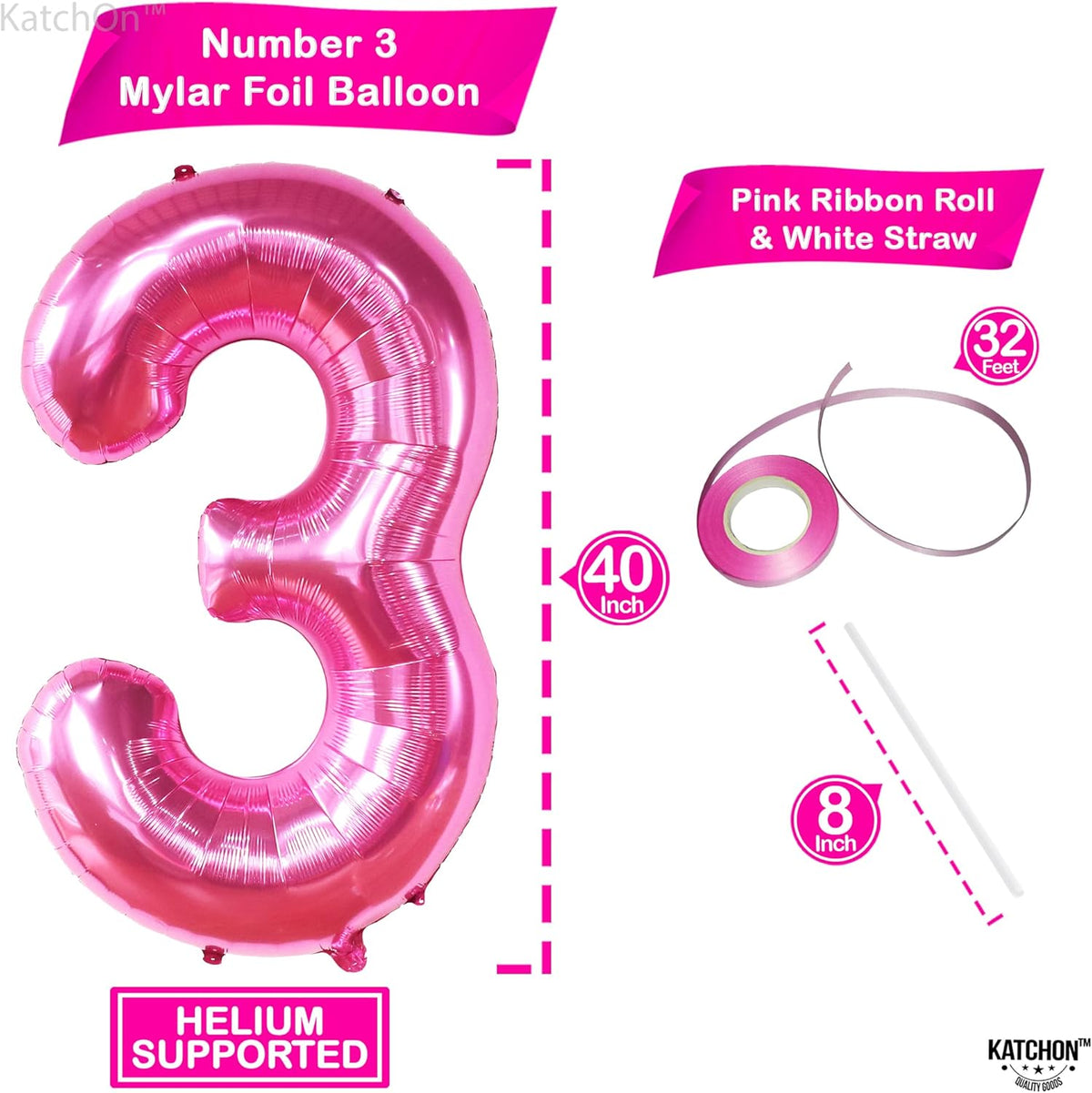 KatchOn 40 inch number 3 foil balloon inflated