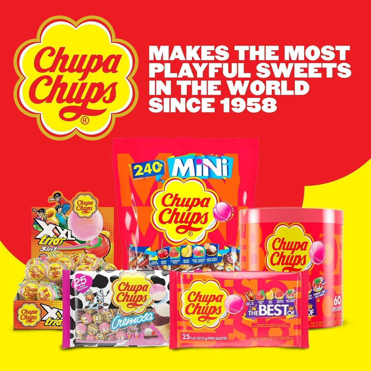 Chupa Chups 'Best Of' Lollipop Assortment, 5 Flavors, Individually Wrapped Candy for Kids, 25.3 Oz Drum (60 Suckers) - Image 10
