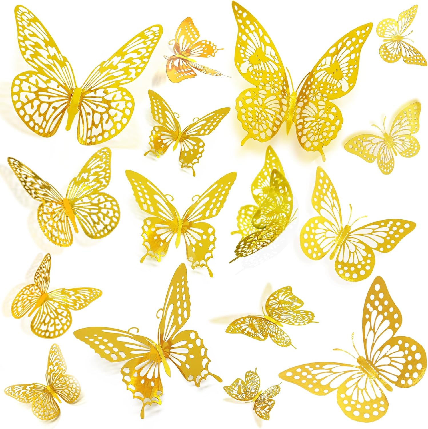 JOSDIOX 3D Butterfly Wall Decor Sticker -48 Pcs, 4 Styles, 3 Sizes Gold Butterflies Decoration for Party, Birthday & Wedding Celebrations, Cake Decorating, Balloons, Removable Stickers. - Image 1