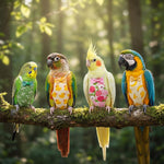 Cockatiel and parakeet compatible reusable flight suit packaging presentation.