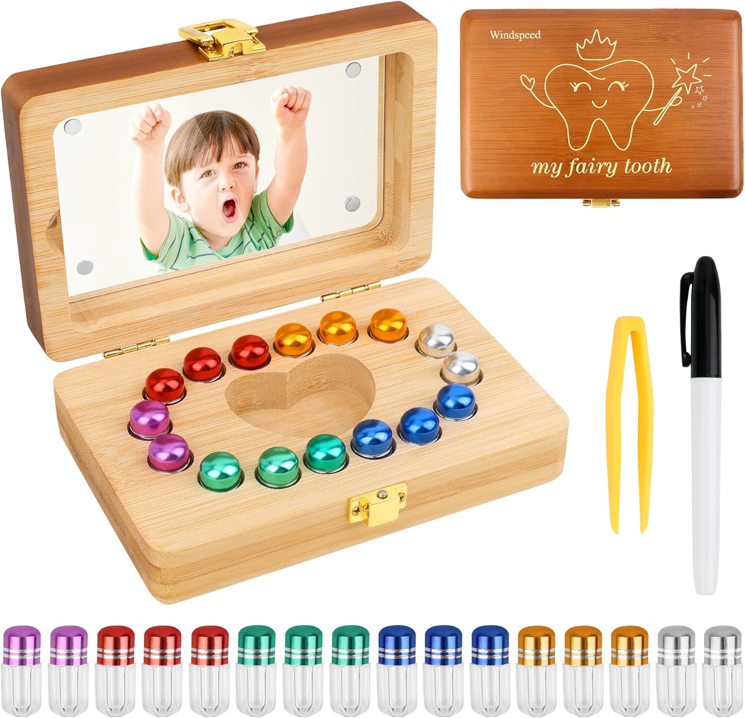 Windspeed wooden baby tooth keepsake box front view