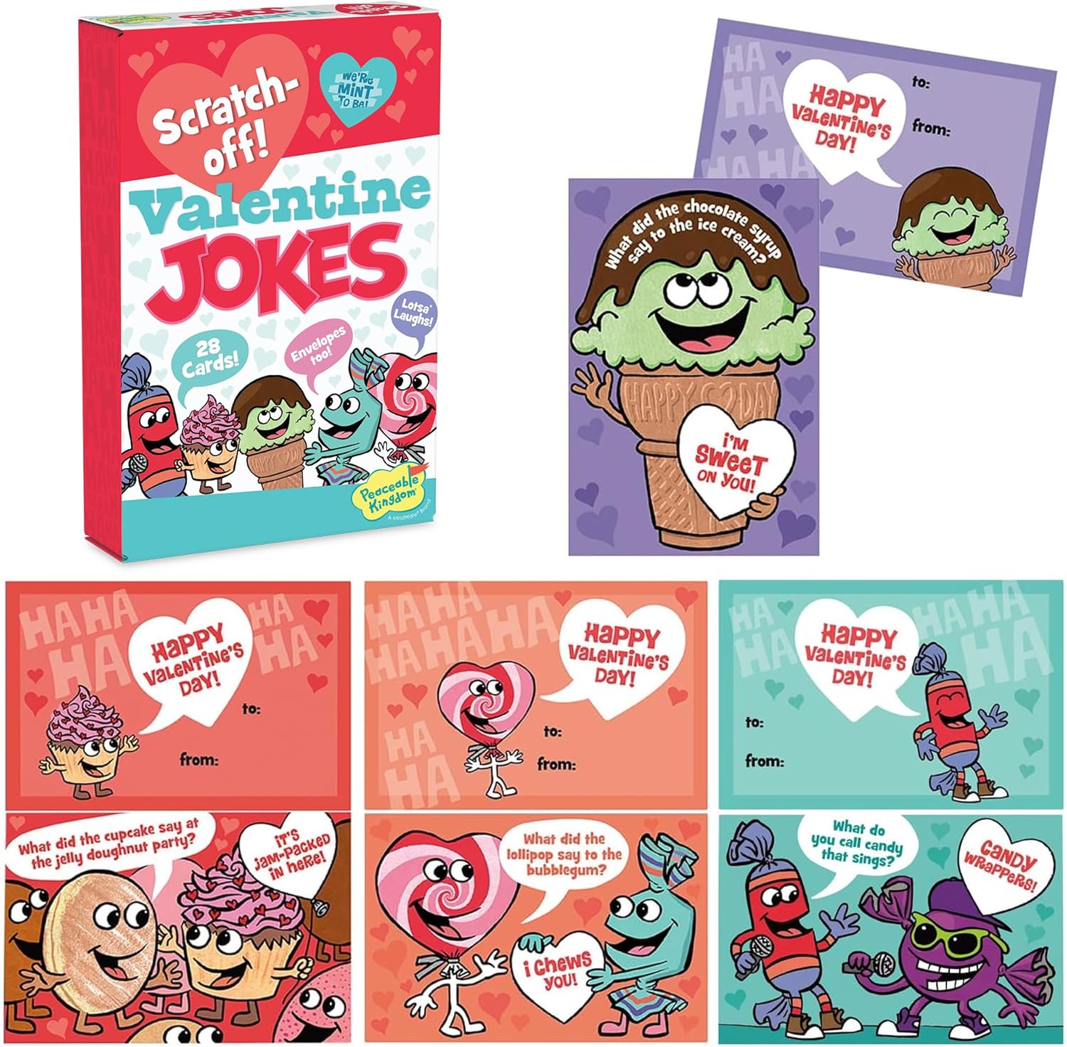 Peaceable Kingdom Scratch Off Silly Jokes Valentine card set front view