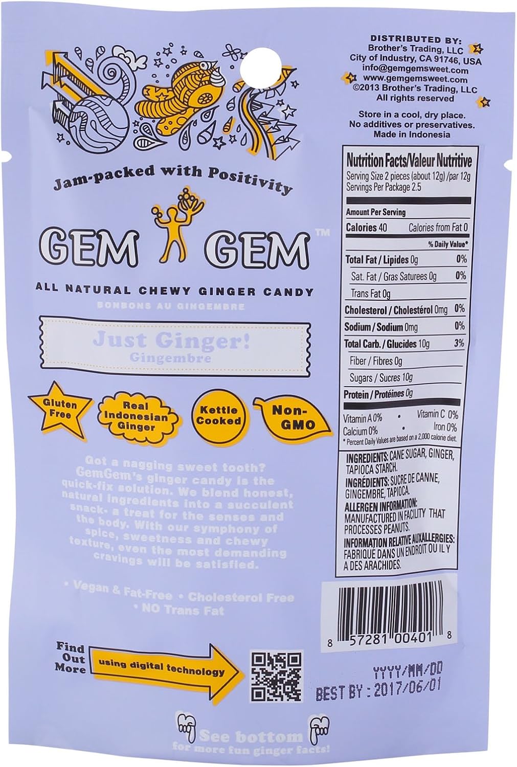 Gem Gem three pack five ounce ginger chews bags authentic USA import