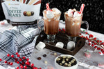 Close-up of three distinct flavors of chocolate and vanilla coated coffee beans