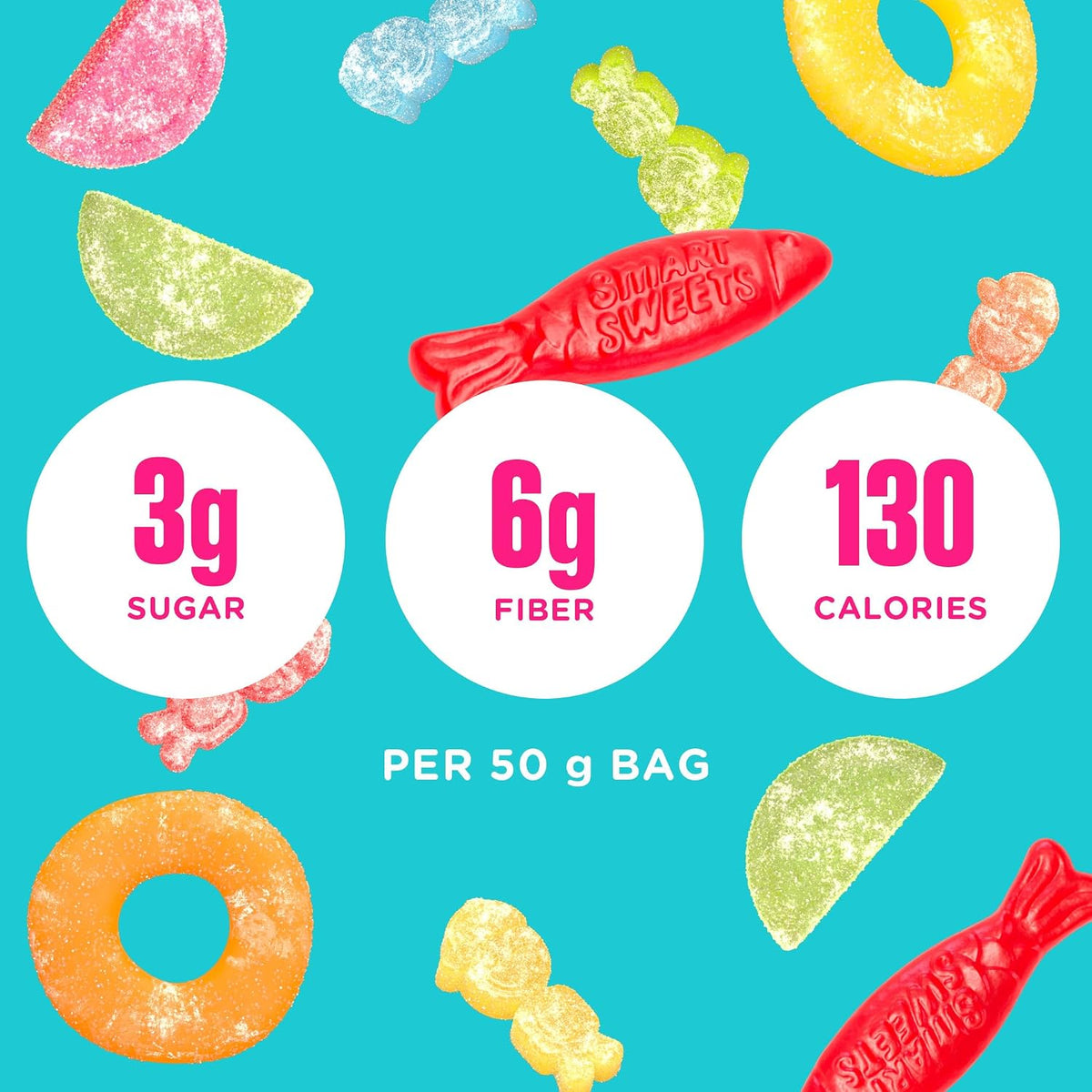 SmartSweets Sourmelon Bites individual packaging showcasing the plant based sour melon rings candy.