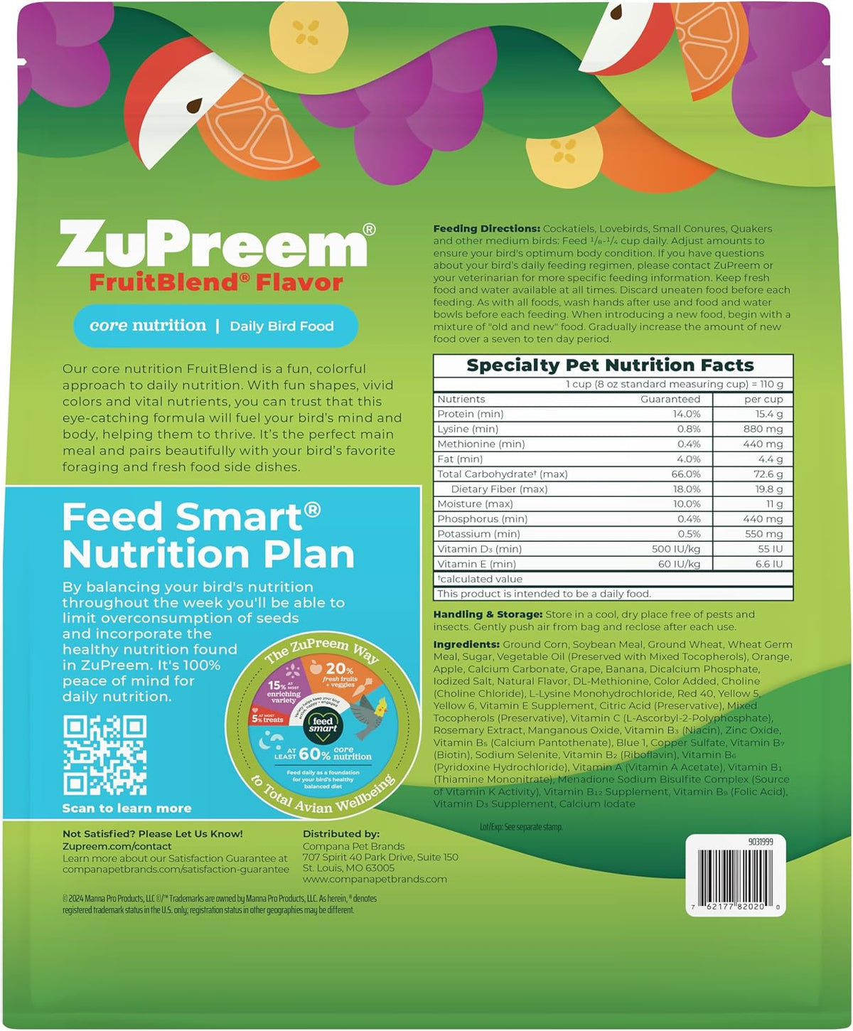 Healthy parakeet with ZuPreem bird food mix