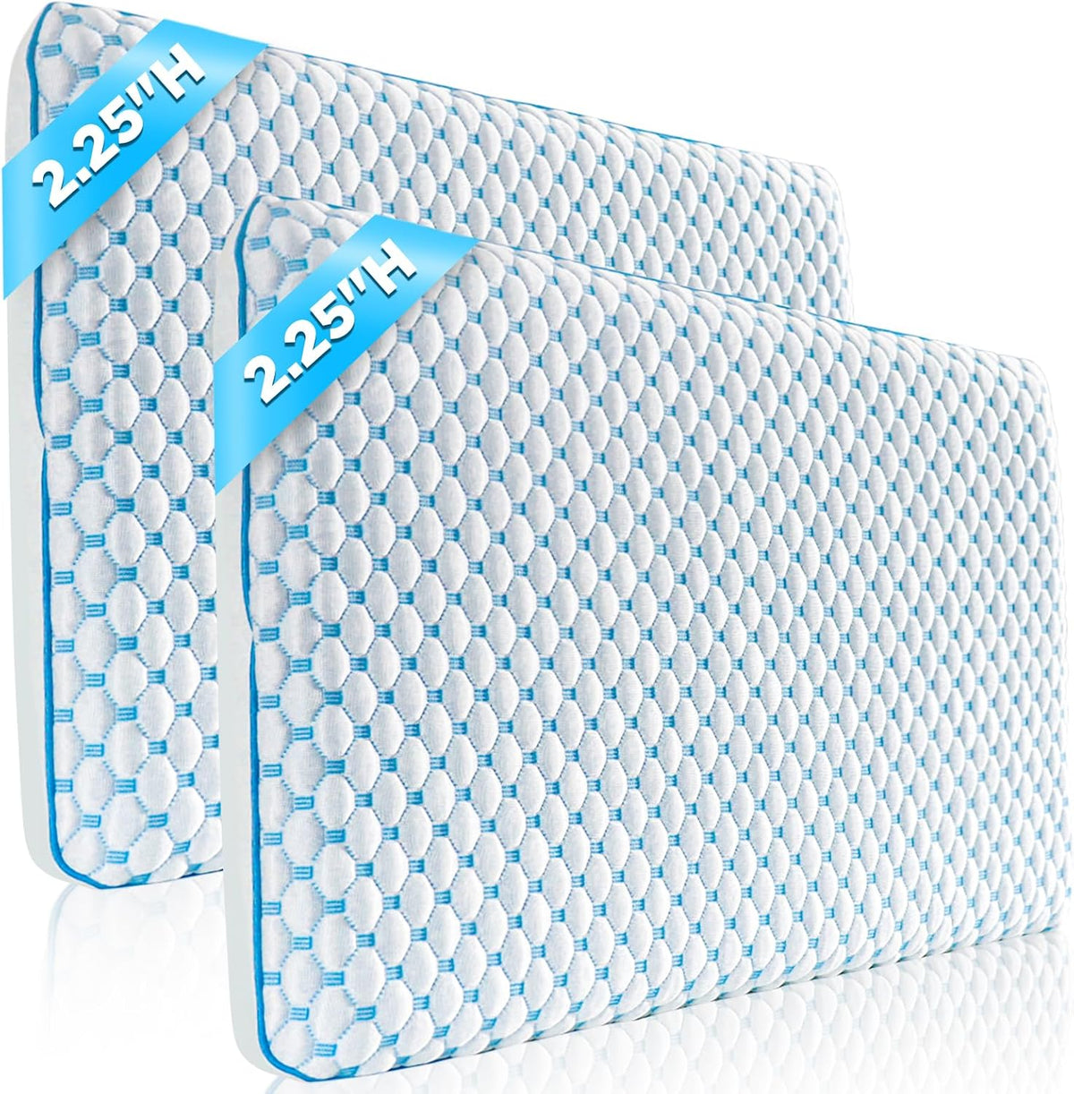 Flat Pillow for Stomach and Back Sleepers, Ultra Thin Pillow for Sleeping, Cooling Gel Slim Stomach Sleeping Pillows for Shoulder Neck Pain Relief, Low Profile Memory Foam Pillows 2.75-inches - Image 14