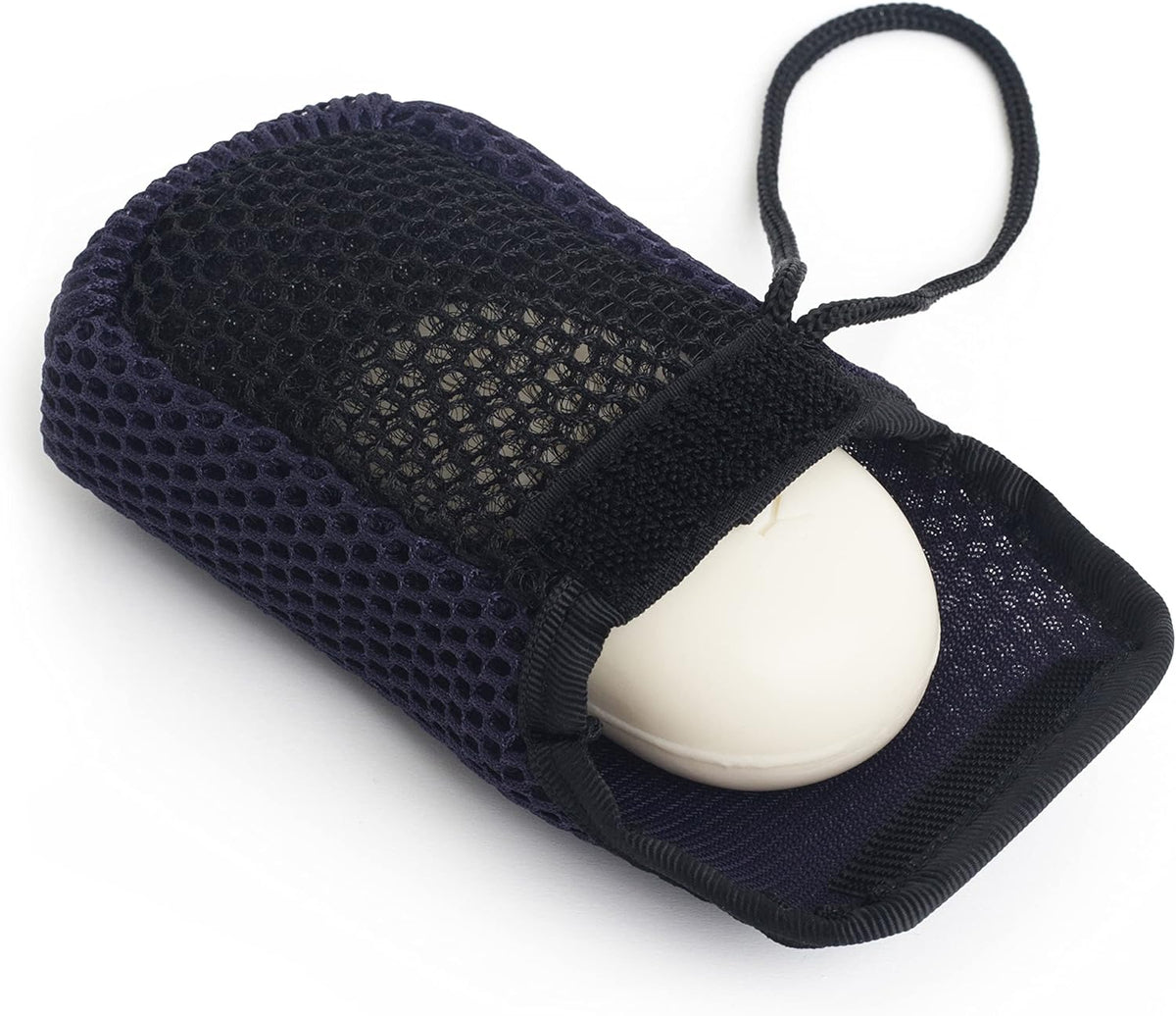 MainBasics exfoliating bar soap pouch front view scrubber