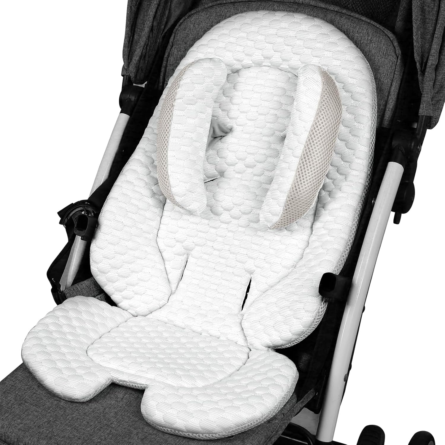 KAKIBLIN Infant Car Seat Insert front view in gray featuring the ergonomic head and body support wings.