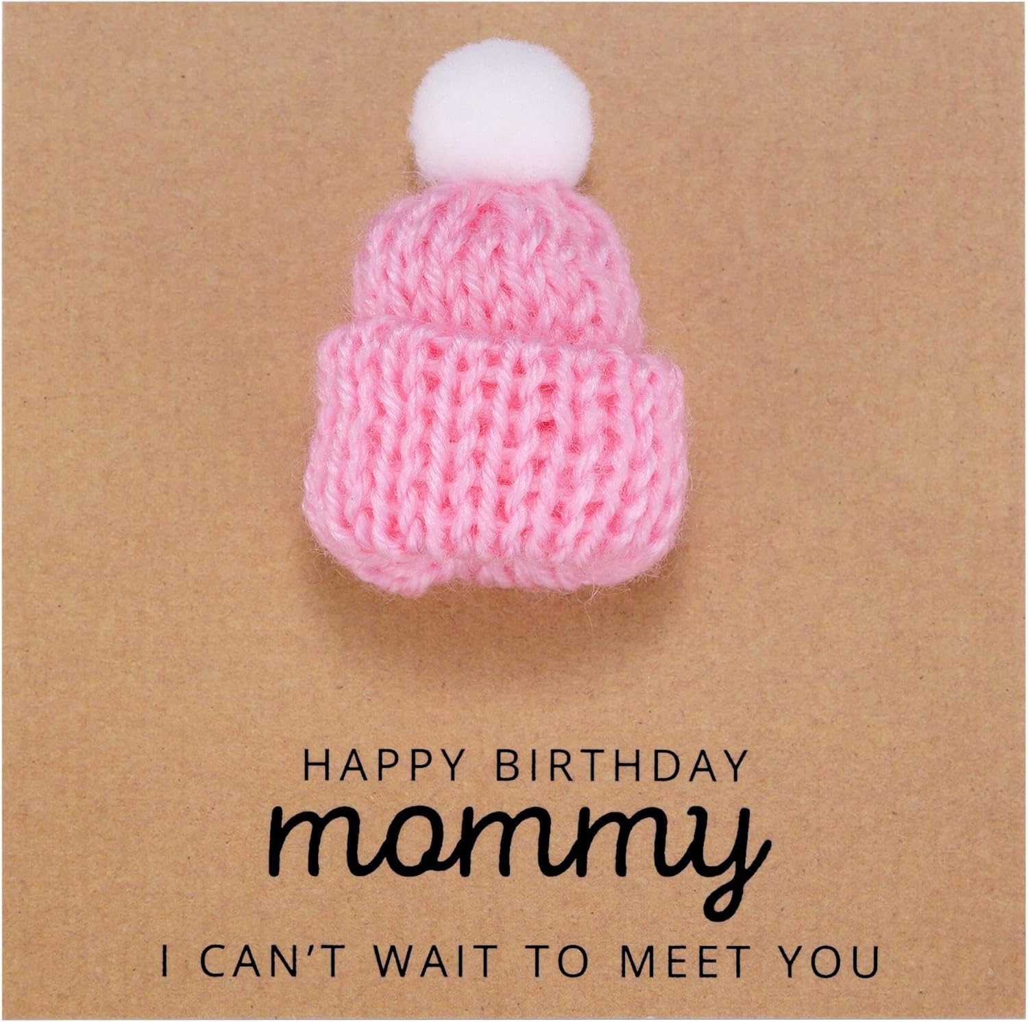 Lionlar Ukodnus baby girl reveal mommy to be birthday card front view showing the pink knitted hat