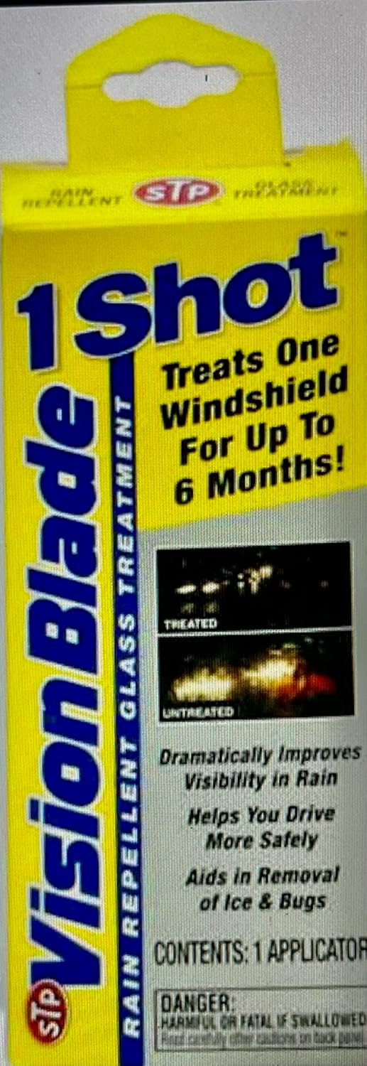 STP Vision Blade 1 Shot rain repellent glass treatment front view packaged box for windshield water protection