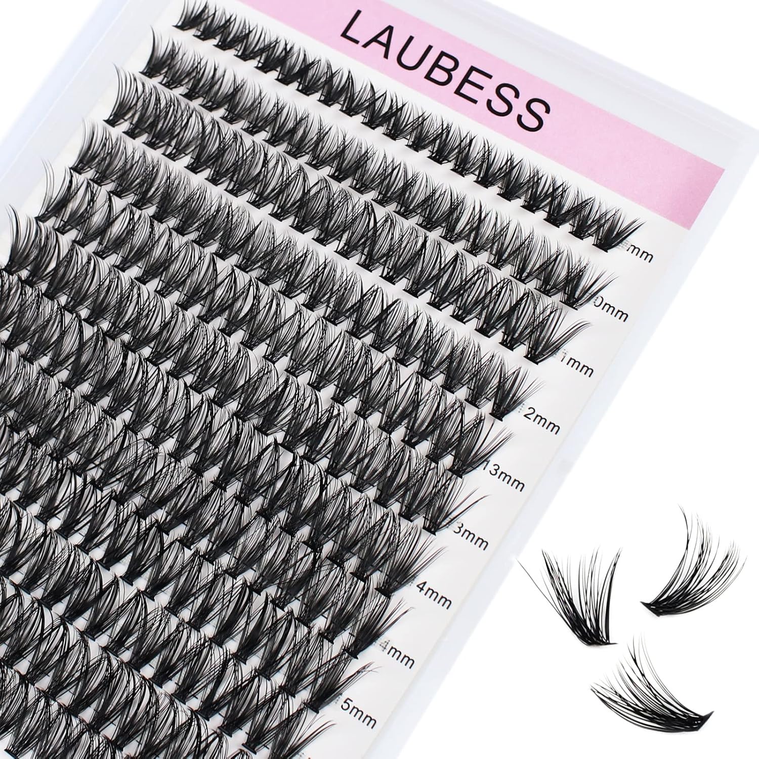 LAUBESS 40D cluster lashes front view mixed tray package