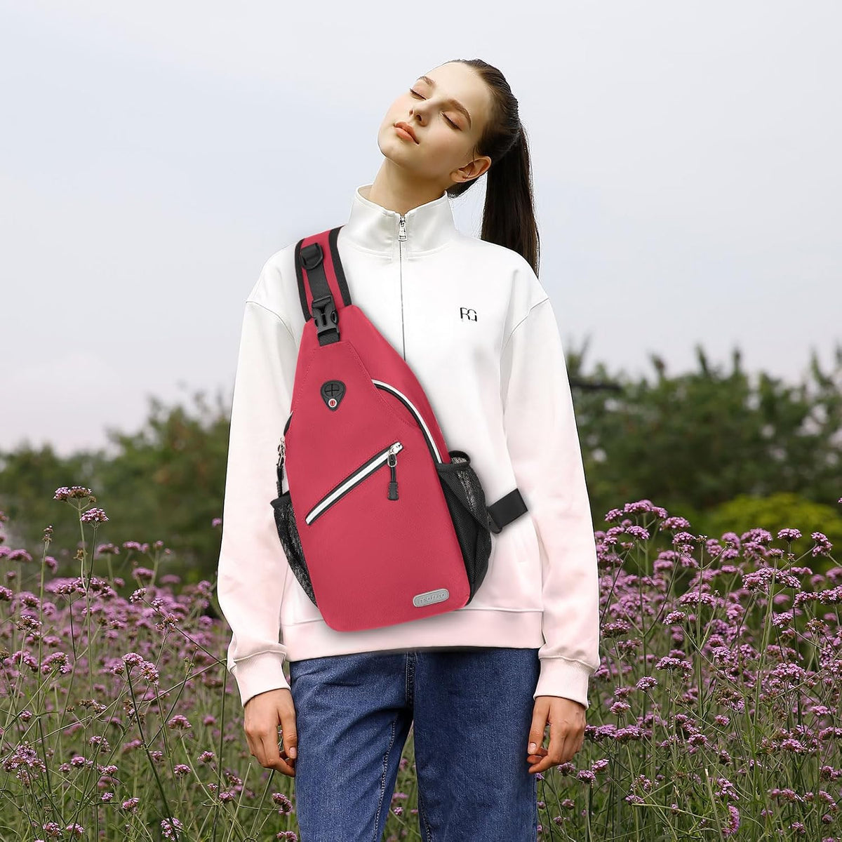 Mosiso unisex chest bag mesh water bottle pockets