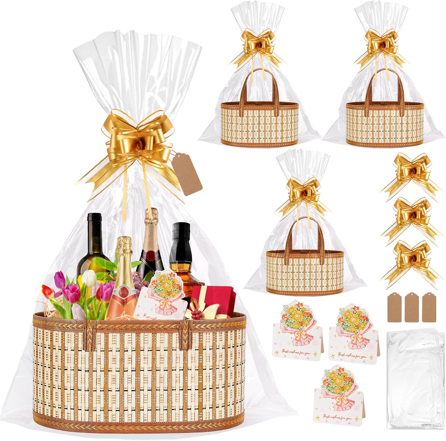 Dreamtop 3 Set Baskets For Gifts Empty front view showcasing the rustic woven bamboo texture and integrated handles.