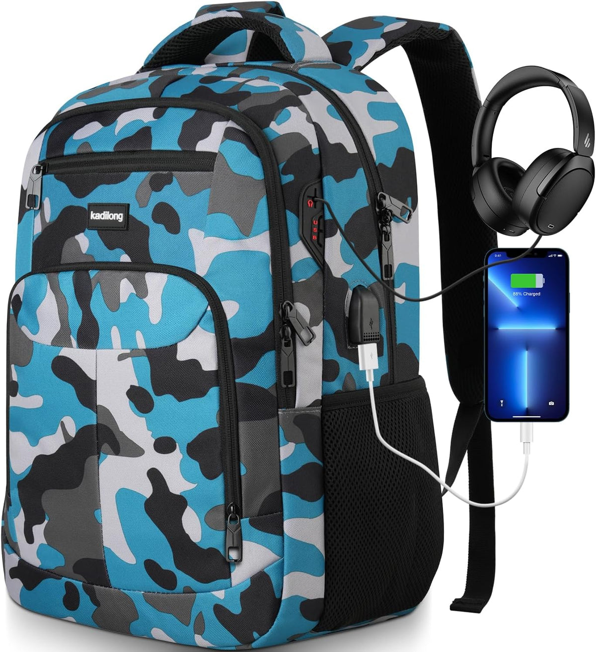 kadilong School Backpacks for Men Teen Boys,Laptop Backpack College Bookbag Computer Bag for Work Business Middle High School with USB Port Fits 15.6 Inch Laptop - Image 11