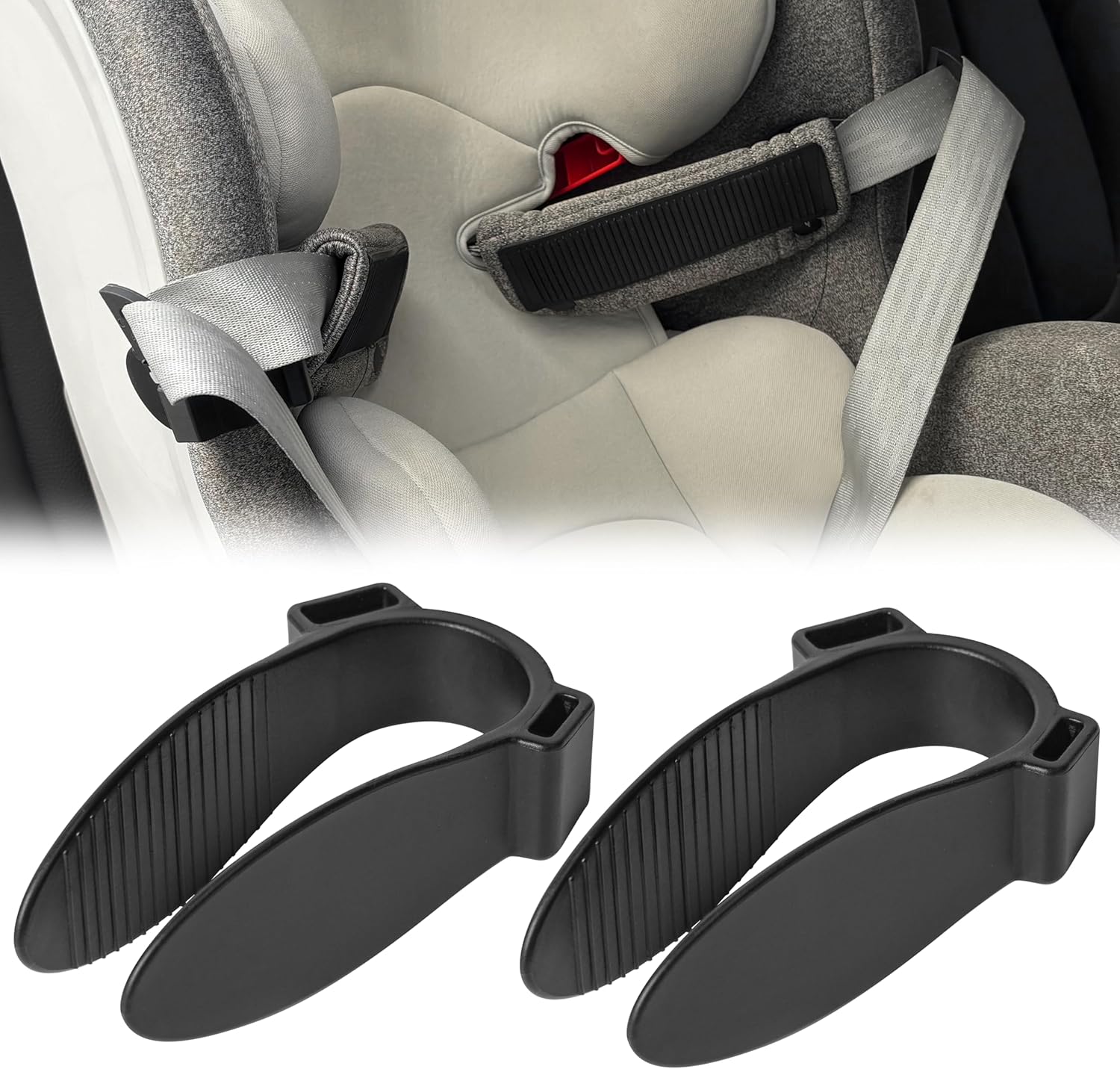 Doytn shoulder belt clip compatible with baby car seat front view showing the dual slot design