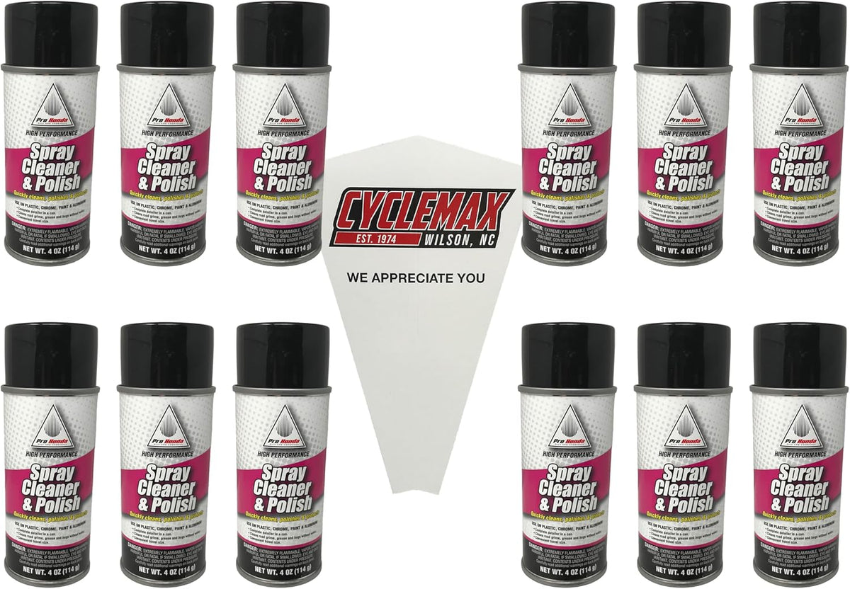 Cyclemax twelve pack of Pro Honda Spray Cleaner and Polish front view