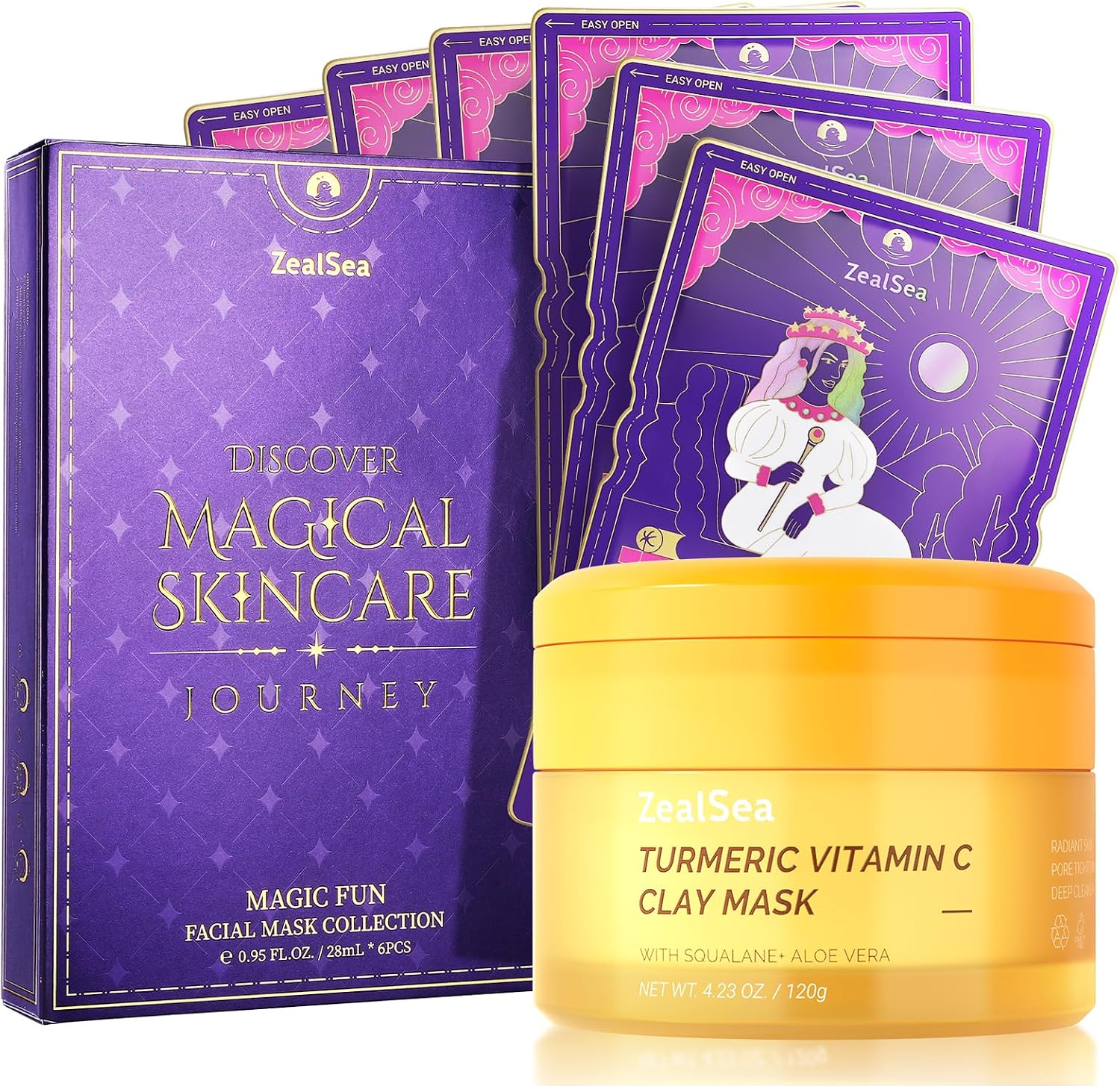ZealSea Face Masks and Turmeric Clay Mask Bundle front view kit for skin brightening