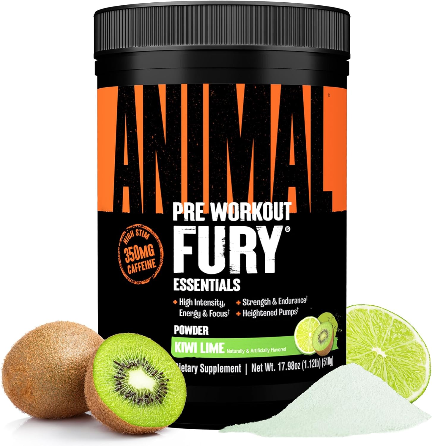 Animal Fury Pre Workout Kiwi Lime flavor front view container