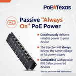 PoE Texas passive PoE injector side profile and ventilation