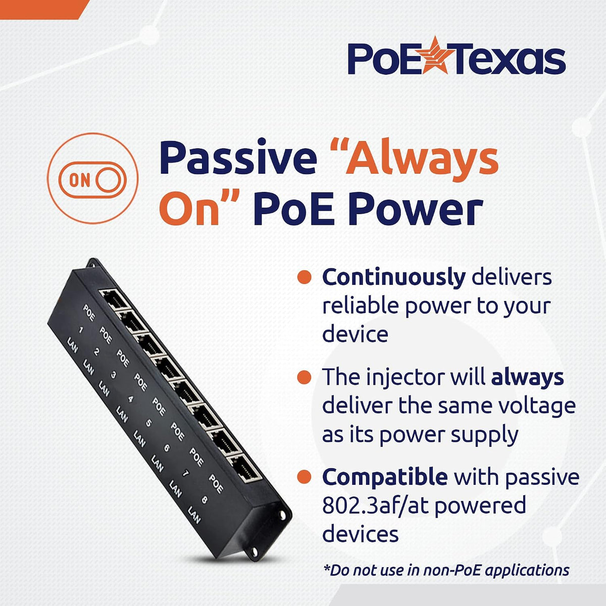 PoE Texas passive PoE injector side profile and ventilation