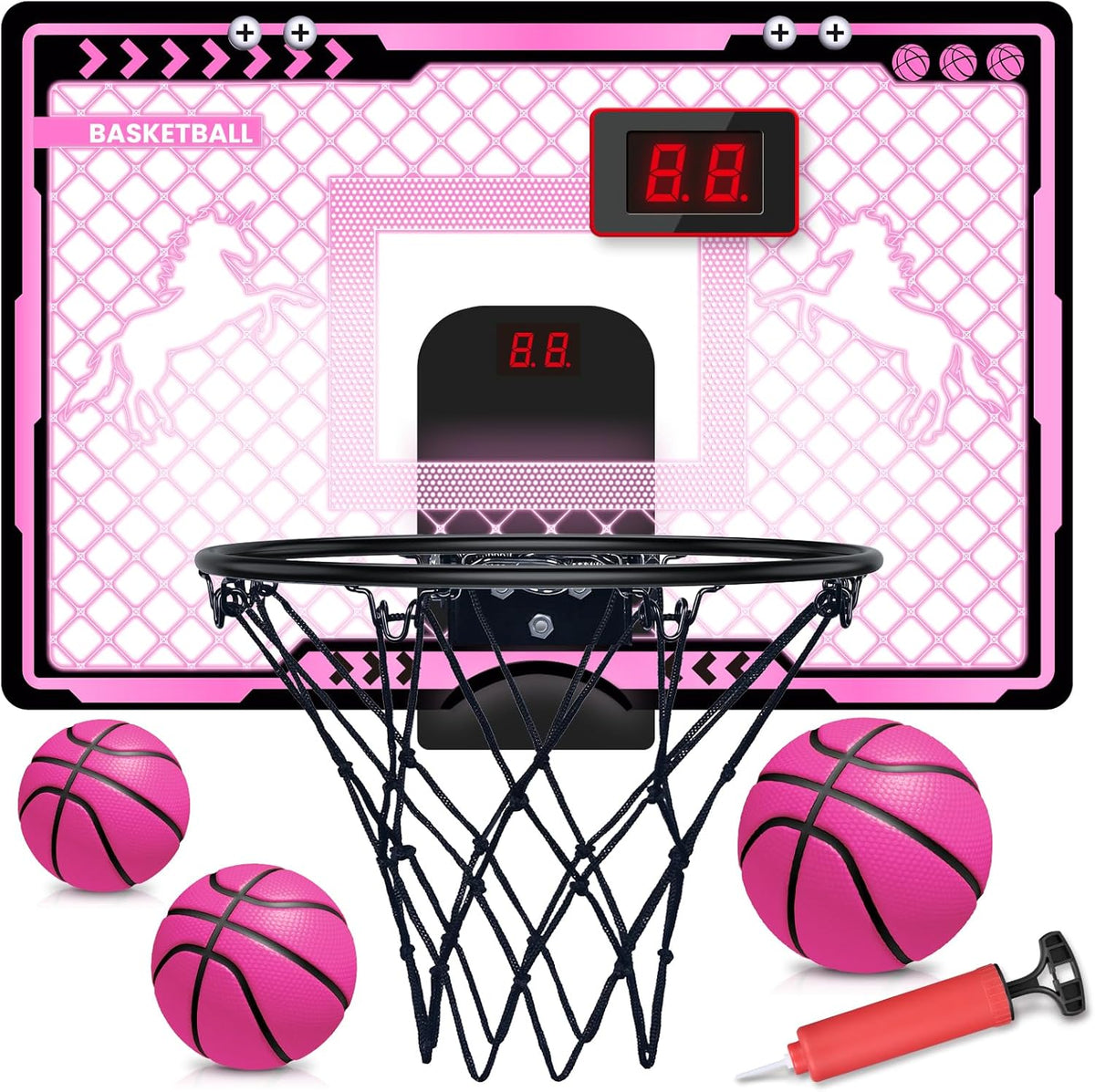 Kaisasa pink unicorn indoor basketball hoop front view