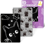 Xqumoi 2 pack A5 funny black cat spiral notebooks front view